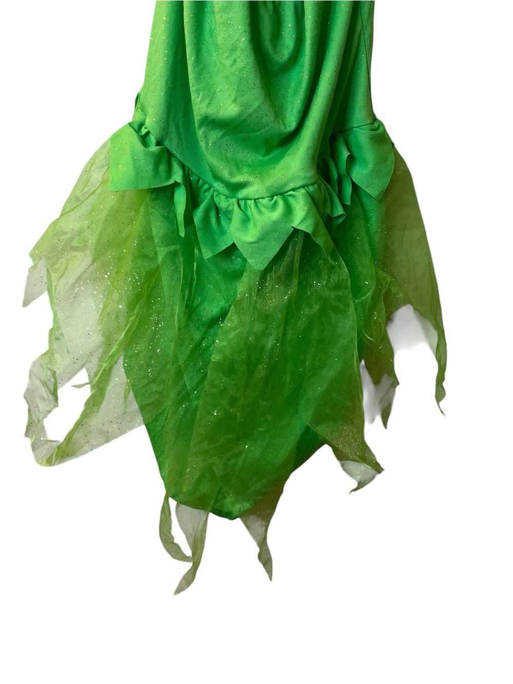 Tinkerbell Costume Bright Green Sparkle Tulle Halter Dress Sz L - Picture 6 of 7